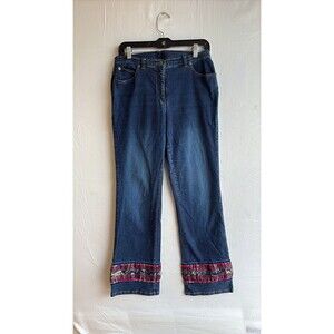Westbound Vintage Style Embroidered Hem Straight Leg Jeans